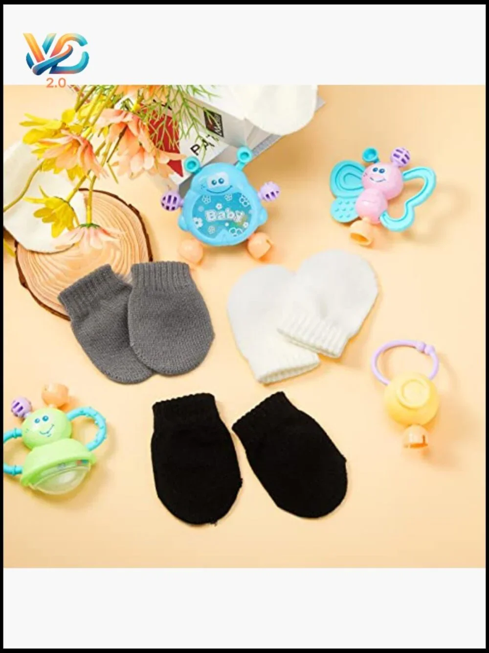 Knitted Baby Mittens 9-Pack Warm Winter Gloves Scratch-Proof Elastic Cuffs